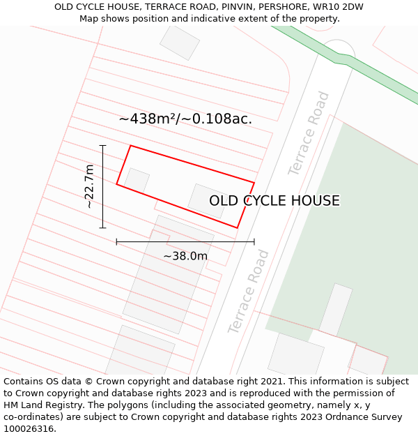 OLD CYCLE HOUSE, TERRACE ROAD, PINVIN, PERSHORE, WR10 2DW: Plot and title map