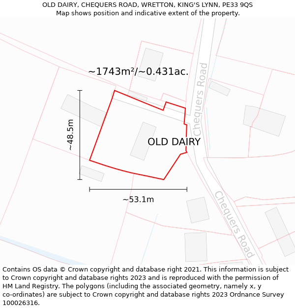 OLD DAIRY, CHEQUERS ROAD, WRETTON, KING'S LYNN, PE33 9QS: Plot and title map