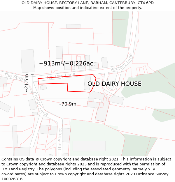 OLD DAIRY HOUSE, RECTORY LANE, BARHAM, CANTERBURY, CT4 6PD: Plot and title map