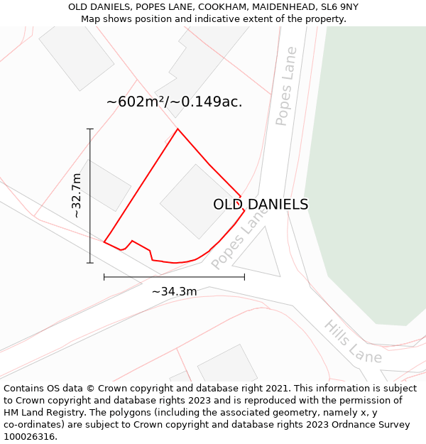 OLD DANIELS, POPES LANE, COOKHAM, MAIDENHEAD, SL6 9NY: Plot and title map