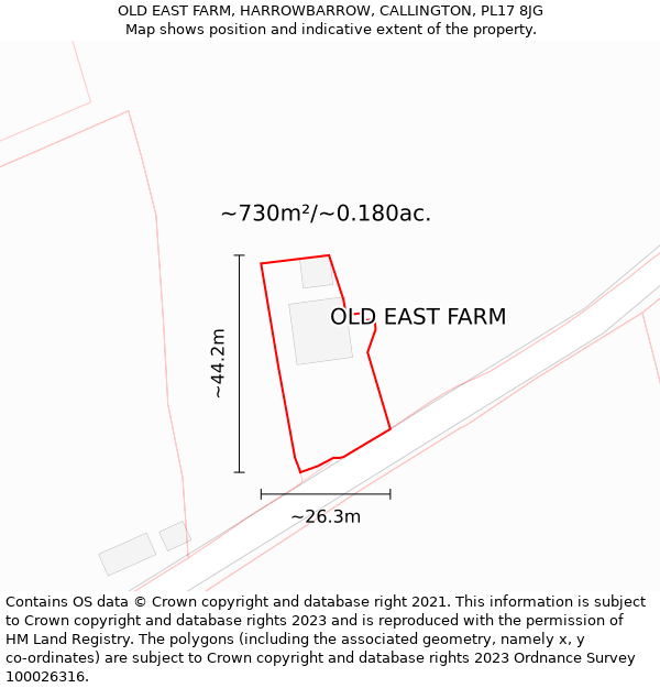 OLD EAST FARM, HARROWBARROW, CALLINGTON, PL17 8JG: Plot and title map