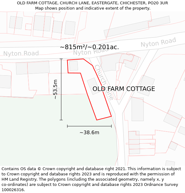 OLD FARM COTTAGE, CHURCH LANE, EASTERGATE, CHICHESTER, PO20 3UR: Plot and title map
