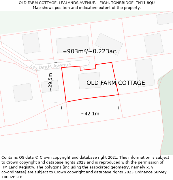 OLD FARM COTTAGE, LEALANDS AVENUE, LEIGH, TONBRIDGE, TN11 8QU: Plot and title map