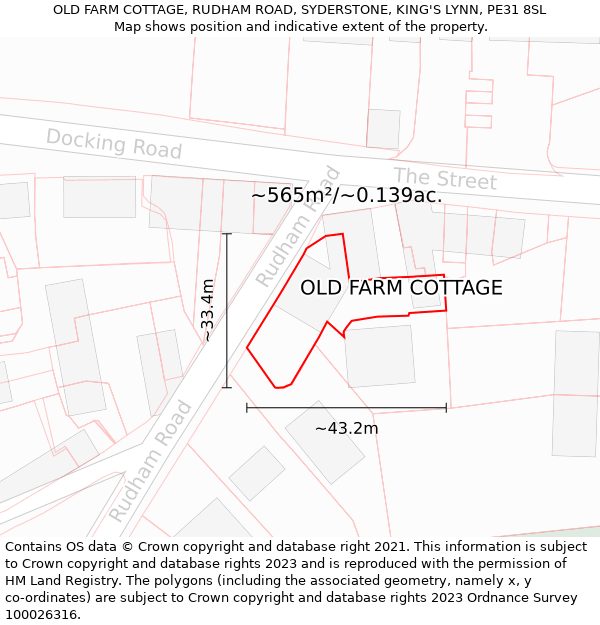 OLD FARM COTTAGE, RUDHAM ROAD, SYDERSTONE, KING'S LYNN, PE31 8SL: Plot and title map