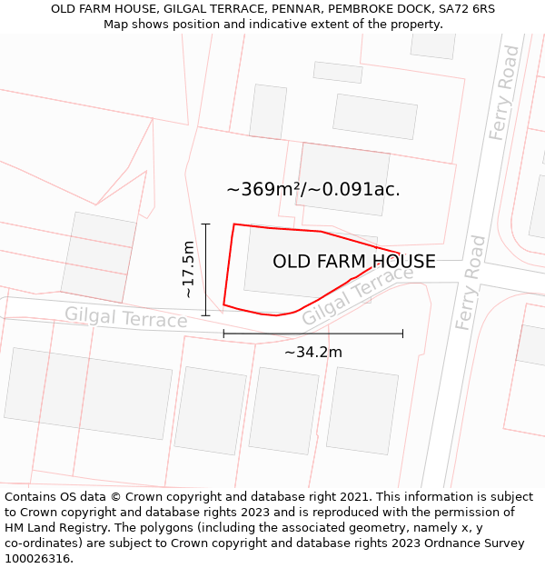 OLD FARM HOUSE, GILGAL TERRACE, PENNAR, PEMBROKE DOCK, SA72 6RS: Plot and title map