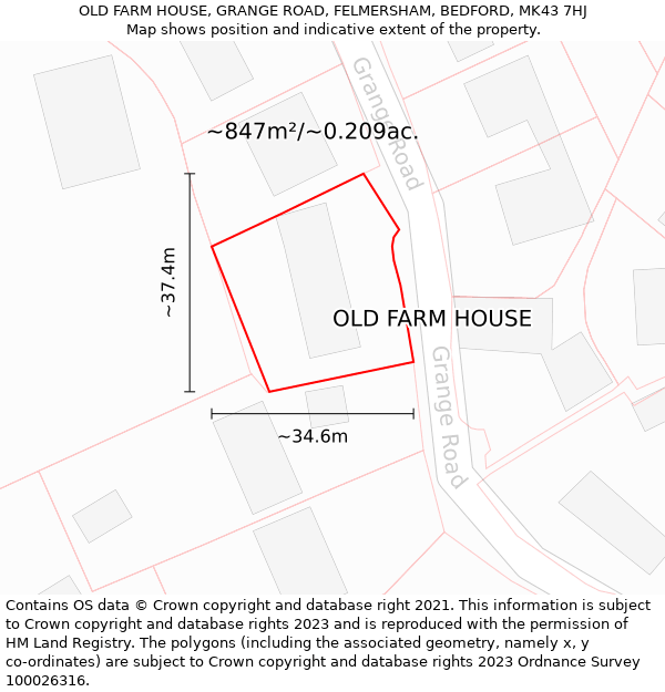 OLD FARM HOUSE, GRANGE ROAD, FELMERSHAM, BEDFORD, MK43 7HJ: Plot and title map