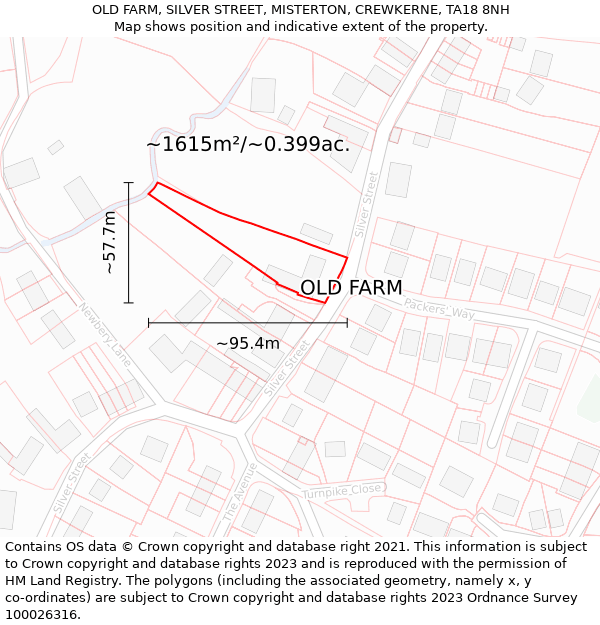 OLD FARM, SILVER STREET, MISTERTON, CREWKERNE, TA18 8NH: Plot and title map