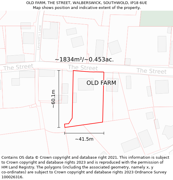 OLD FARM, THE STREET, WALBERSWICK, SOUTHWOLD, IP18 6UE: Plot and title map