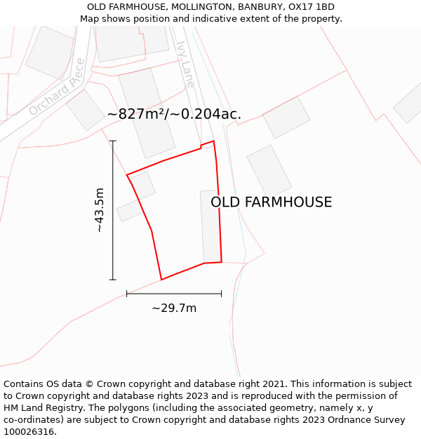 OLD FARMHOUSE, MOLLINGTON, BANBURY, OX17 1BD: Plot and title map