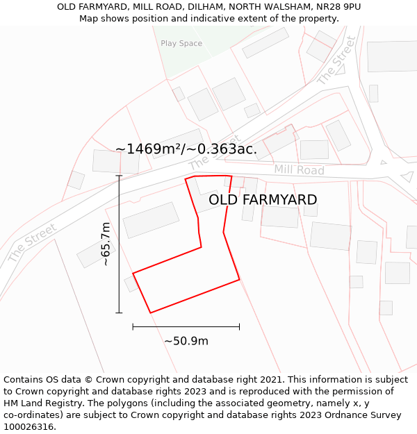 OLD FARMYARD, MILL ROAD, DILHAM, NORTH WALSHAM, NR28 9PU: Plot and title map