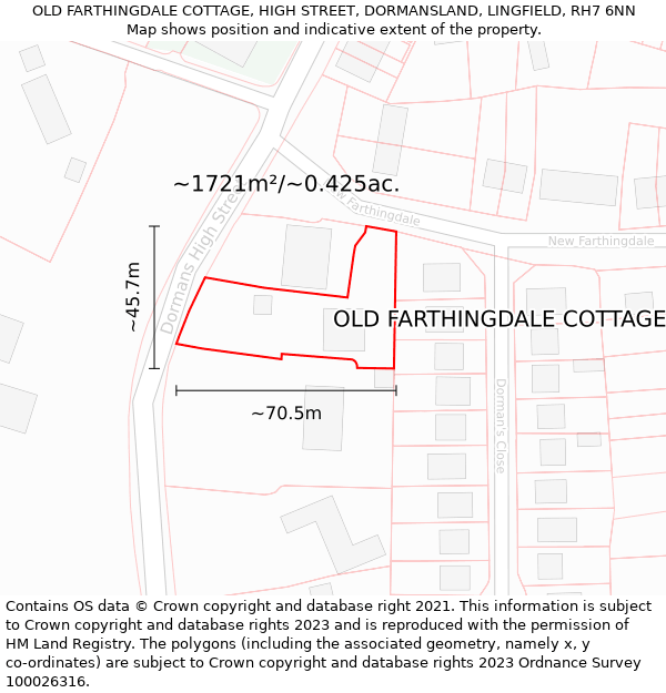 OLD FARTHINGDALE COTTAGE, HIGH STREET, DORMANSLAND, LINGFIELD, RH7 6NN: Plot and title map