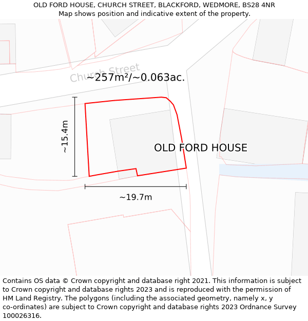OLD FORD HOUSE, CHURCH STREET, BLACKFORD, WEDMORE, BS28 4NR: Plot and title map