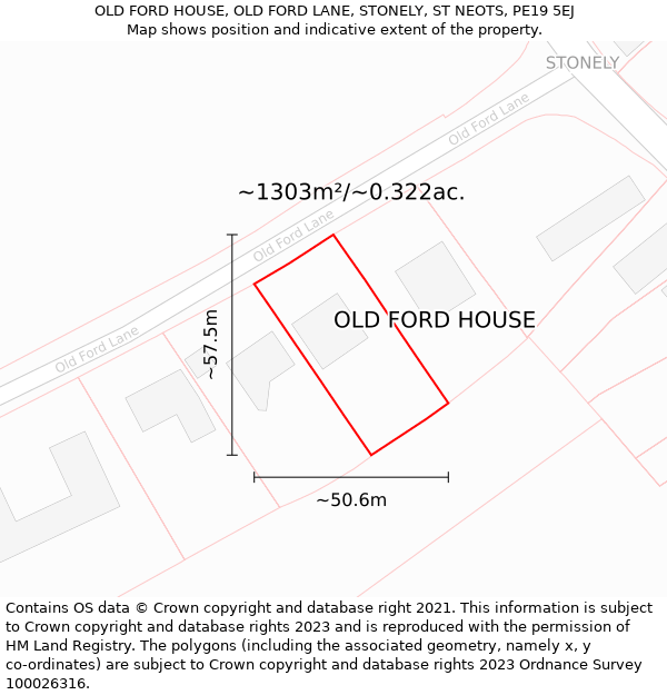 OLD FORD HOUSE, OLD FORD LANE, STONELY, ST NEOTS, PE19 5EJ: Plot and title map