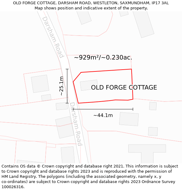 OLD FORGE COTTAGE, DARSHAM ROAD, WESTLETON, SAXMUNDHAM, IP17 3AL: Plot and title map