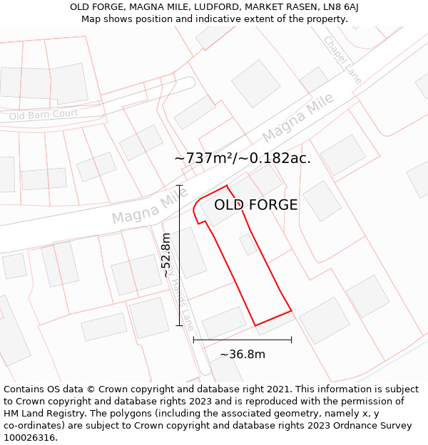 OLD FORGE, MAGNA MILE, LUDFORD, MARKET RASEN, LN8 6AJ: Plot and title map