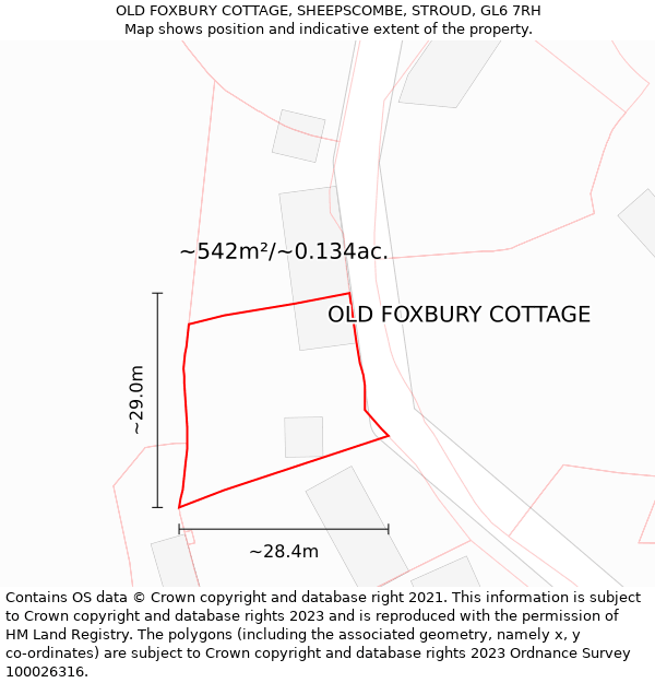 OLD FOXBURY COTTAGE, SHEEPSCOMBE, STROUD, GL6 7RH: Plot and title map