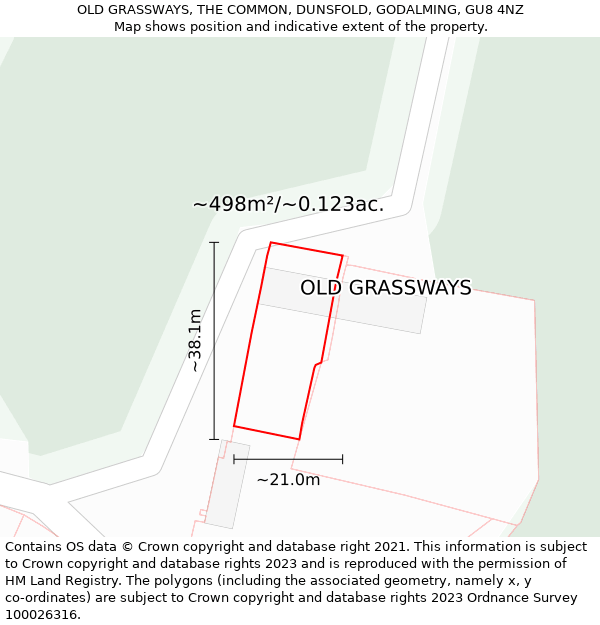 OLD GRASSWAYS, THE COMMON, DUNSFOLD, GODALMING, GU8 4NZ: Plot and title map