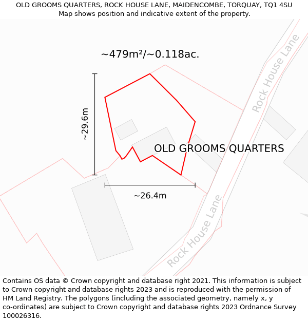 OLD GROOMS QUARTERS, ROCK HOUSE LANE, MAIDENCOMBE, TORQUAY, TQ1 4SU: Plot and title map