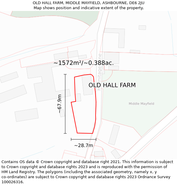 OLD HALL FARM, MIDDLE MAYFIELD, ASHBOURNE, DE6 2JU: Plot and title map