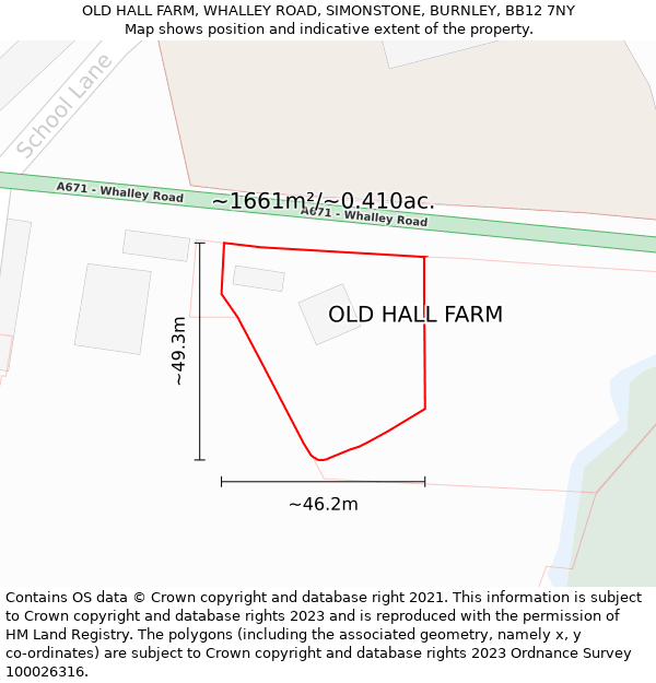 OLD HALL FARM, WHALLEY ROAD, SIMONSTONE, BURNLEY, BB12 7NY: Plot and title map