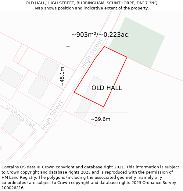 OLD HALL, HIGH STREET, BURRINGHAM, SCUNTHORPE, DN17 3NQ: Plot and title map