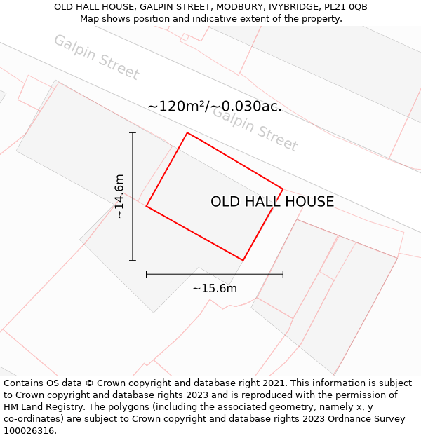 OLD HALL HOUSE, GALPIN STREET, MODBURY, IVYBRIDGE, PL21 0QB: Plot and title map