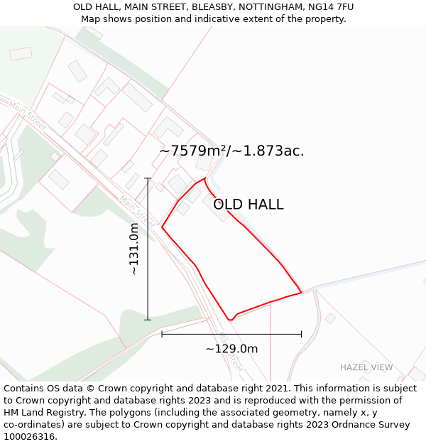 OLD HALL, MAIN STREET, BLEASBY, NOTTINGHAM, NG14 7FU: Plot and title map