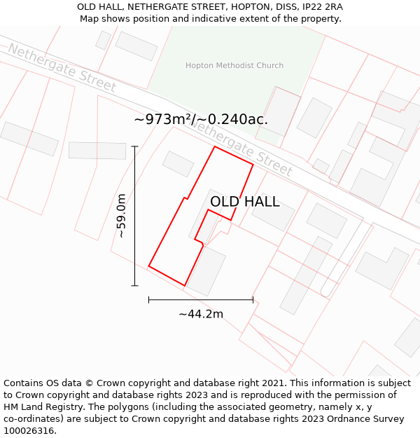 OLD HALL, NETHERGATE STREET, HOPTON, DISS, IP22 2RA: Plot and title map