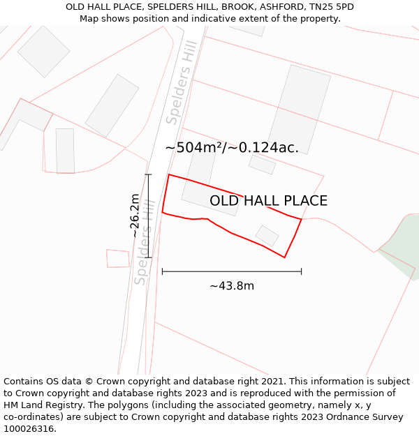 OLD HALL PLACE, SPELDERS HILL, BROOK, ASHFORD, TN25 5PD: Plot and title map