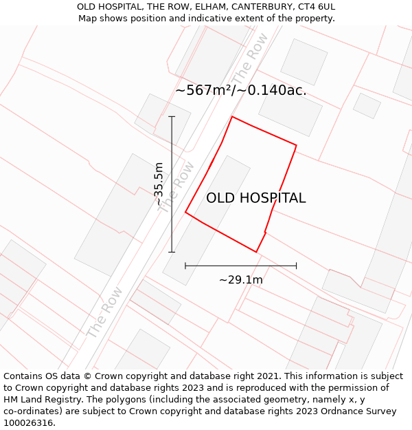 OLD HOSPITAL, THE ROW, ELHAM, CANTERBURY, CT4 6UL: Plot and title map