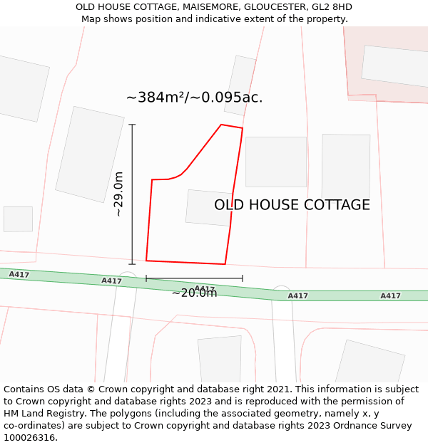 OLD HOUSE COTTAGE, MAISEMORE, GLOUCESTER, GL2 8HD: Plot and title map