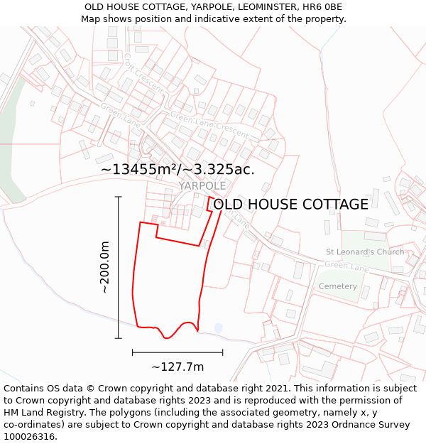 OLD HOUSE COTTAGE, YARPOLE, LEOMINSTER, HR6 0BE: Plot and title map