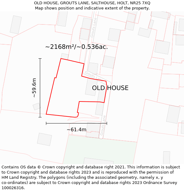 OLD HOUSE, GROUTS LANE, SALTHOUSE, HOLT, NR25 7XQ: Plot and title map