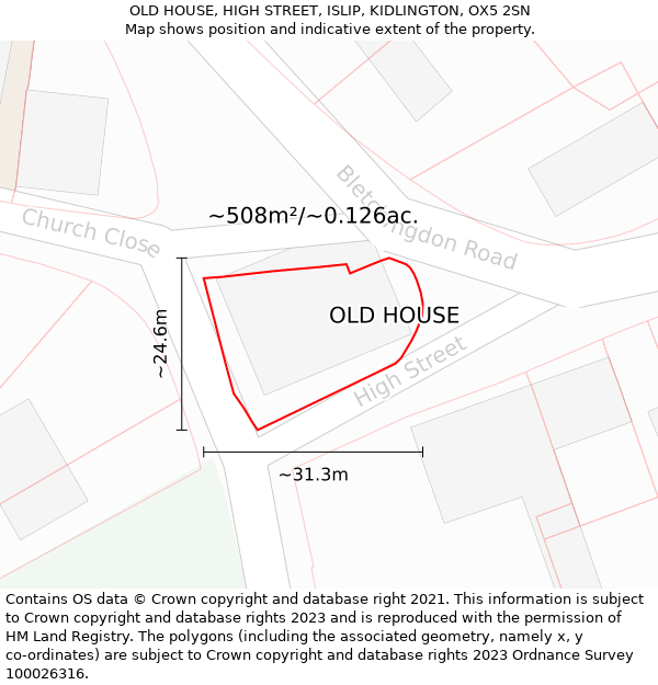 OLD HOUSE, HIGH STREET, ISLIP, KIDLINGTON, OX5 2SN: Plot and title map