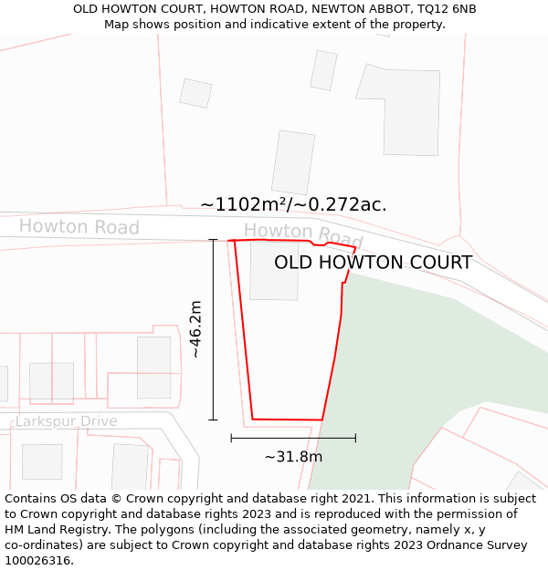 OLD HOWTON COURT, HOWTON ROAD, NEWTON ABBOT, TQ12 6NB: Plot and title map