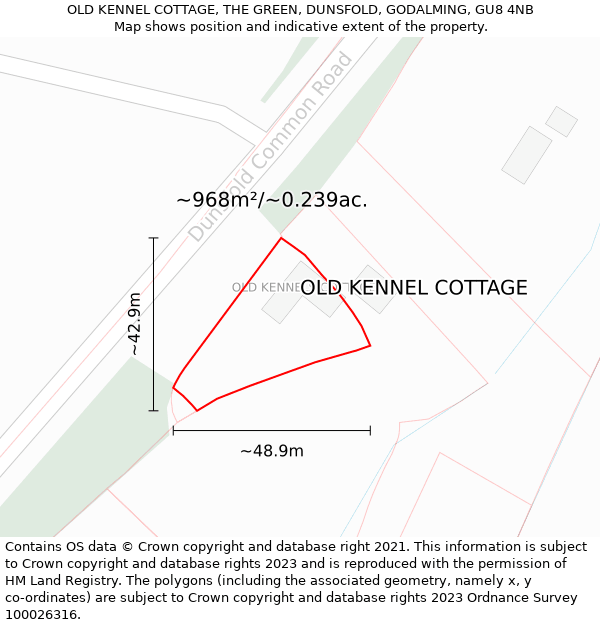 OLD KENNEL COTTAGE, THE GREEN, DUNSFOLD, GODALMING, GU8 4NB: Plot and title map