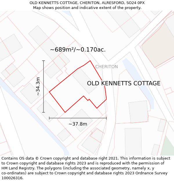 OLD KENNETTS COTTAGE, CHERITON, ALRESFORD, SO24 0PX: Plot and title map