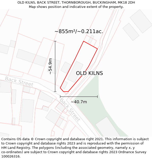 OLD KILNS, BACK STREET, THORNBOROUGH, BUCKINGHAM, MK18 2DH: Plot and title map