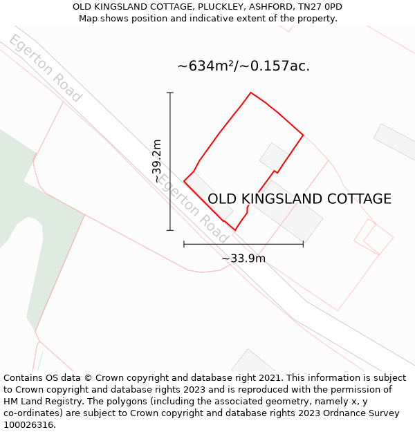 OLD KINGSLAND COTTAGE, PLUCKLEY, ASHFORD, TN27 0PD: Plot and title map