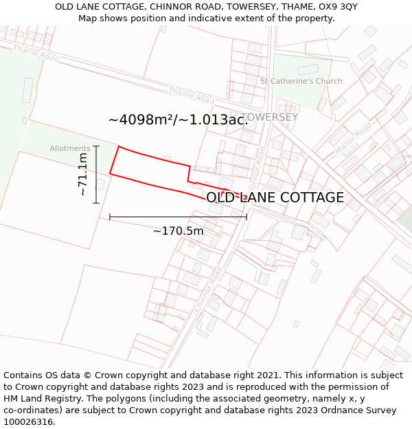 OLD LANE COTTAGE, CHINNOR ROAD, TOWERSEY, THAME, OX9 3QY: Plot and title map