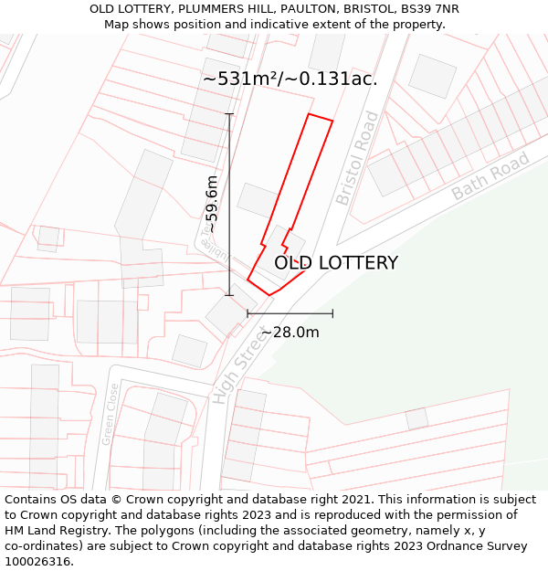 OLD LOTTERY, PLUMMERS HILL, PAULTON, BRISTOL, BS39 7NR: Plot and title map