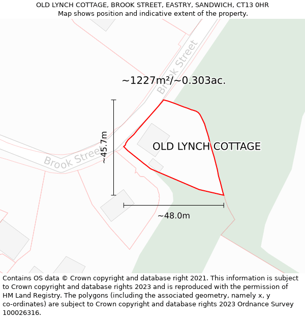 OLD LYNCH COTTAGE, BROOK STREET, EASTRY, SANDWICH, CT13 0HR: Plot and title map