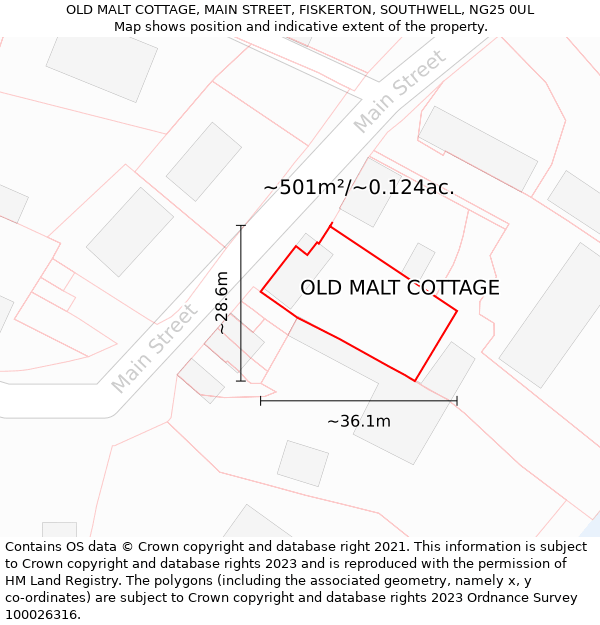OLD MALT COTTAGE, MAIN STREET, FISKERTON, SOUTHWELL, NG25 0UL: Plot and title map