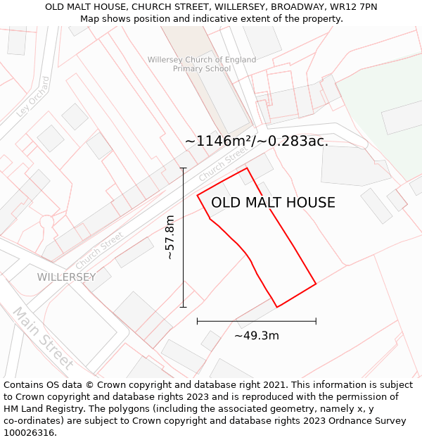 OLD MALT HOUSE, CHURCH STREET, WILLERSEY, BROADWAY, WR12 7PN: Plot and title map