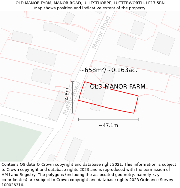 OLD MANOR FARM, MANOR ROAD, ULLESTHORPE, LUTTERWORTH, LE17 5BN: Plot and title map