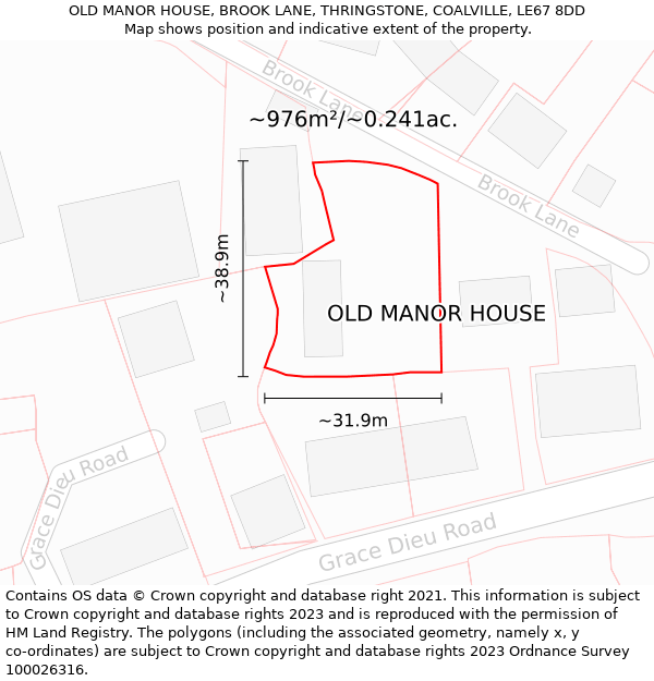 OLD MANOR HOUSE, BROOK LANE, THRINGSTONE, COALVILLE, LE67 8DD: Plot and title map