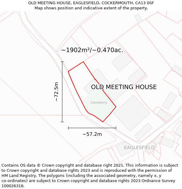 OLD MEETING HOUSE, EAGLESFIELD, COCKERMOUTH, CA13 0SF: Plot and title map