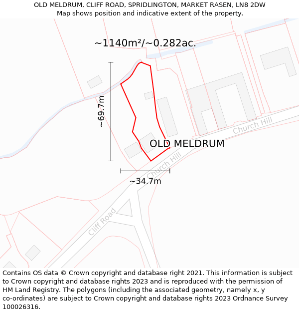 OLD MELDRUM, CLIFF ROAD, SPRIDLINGTON, MARKET RASEN, LN8 2DW: Plot and title map