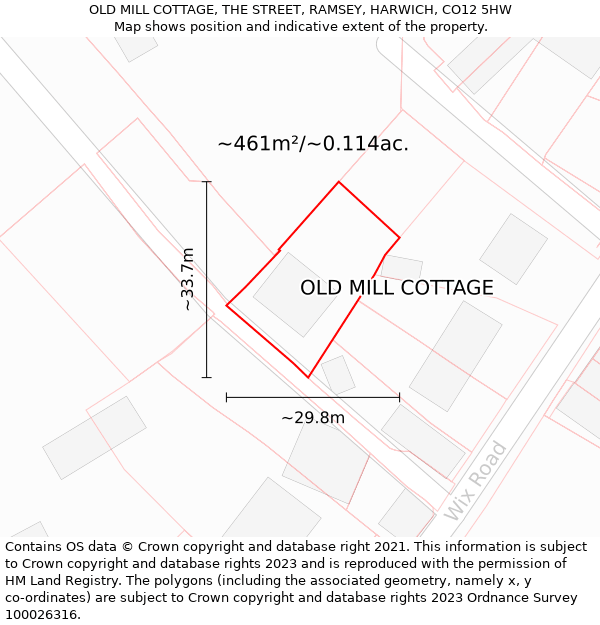 OLD MILL COTTAGE, THE STREET, RAMSEY, HARWICH, CO12 5HW: Plot and title map