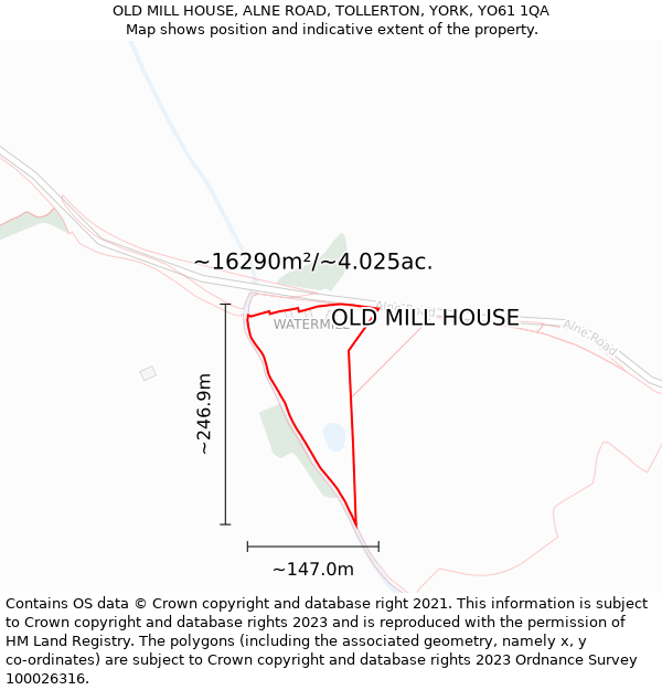 OLD MILL HOUSE, ALNE ROAD, TOLLERTON, YORK, YO61 1QA: Plot and title map